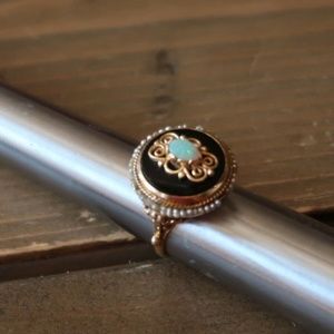 Antique 14k Yellow Gold Onyx Opal Pearl Ring